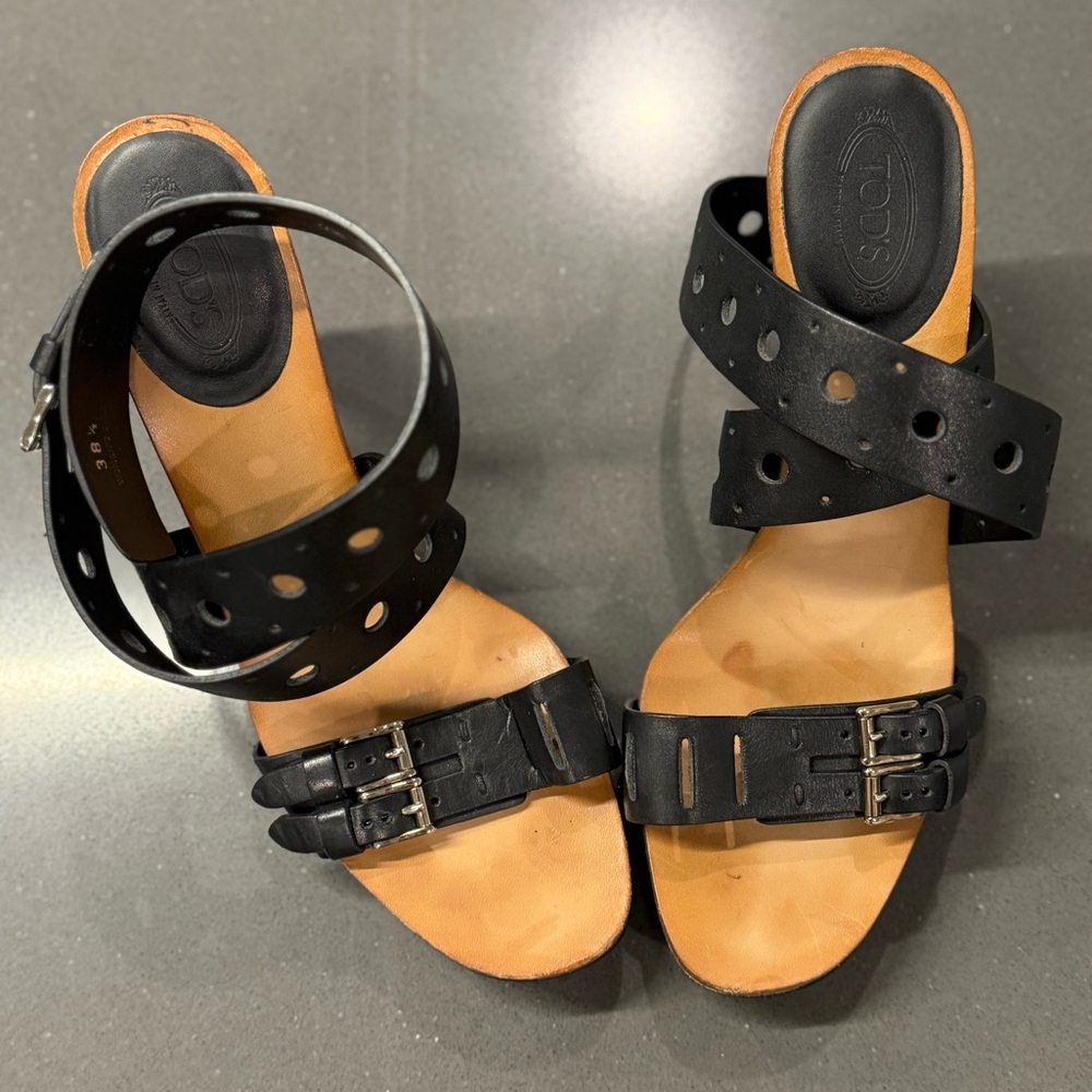Tod's Black Sasha Gomma Sandalo Forature" Platform Sandals Size 38.5 EUC